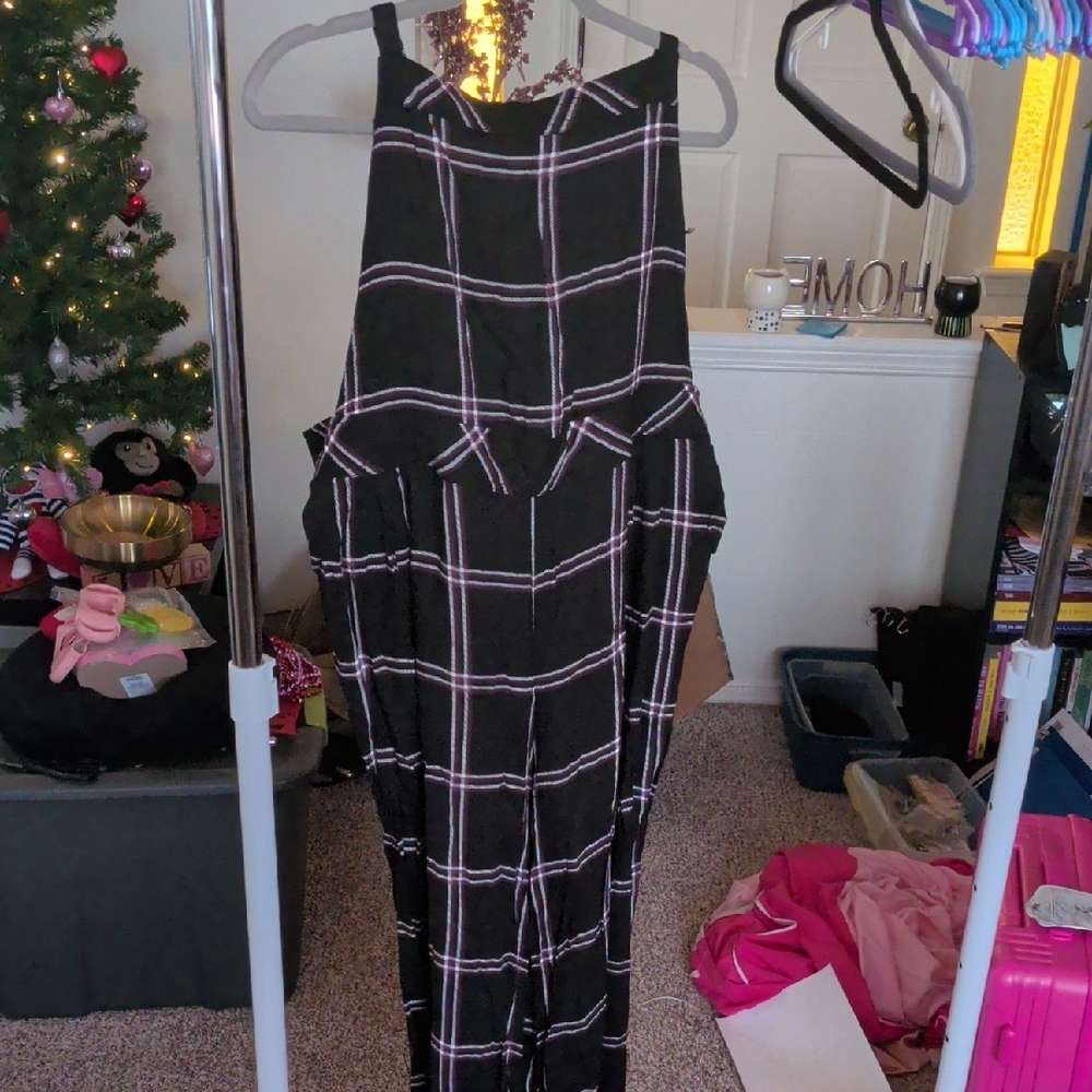 Torrid Black and Pink Plaid Jumpsuit